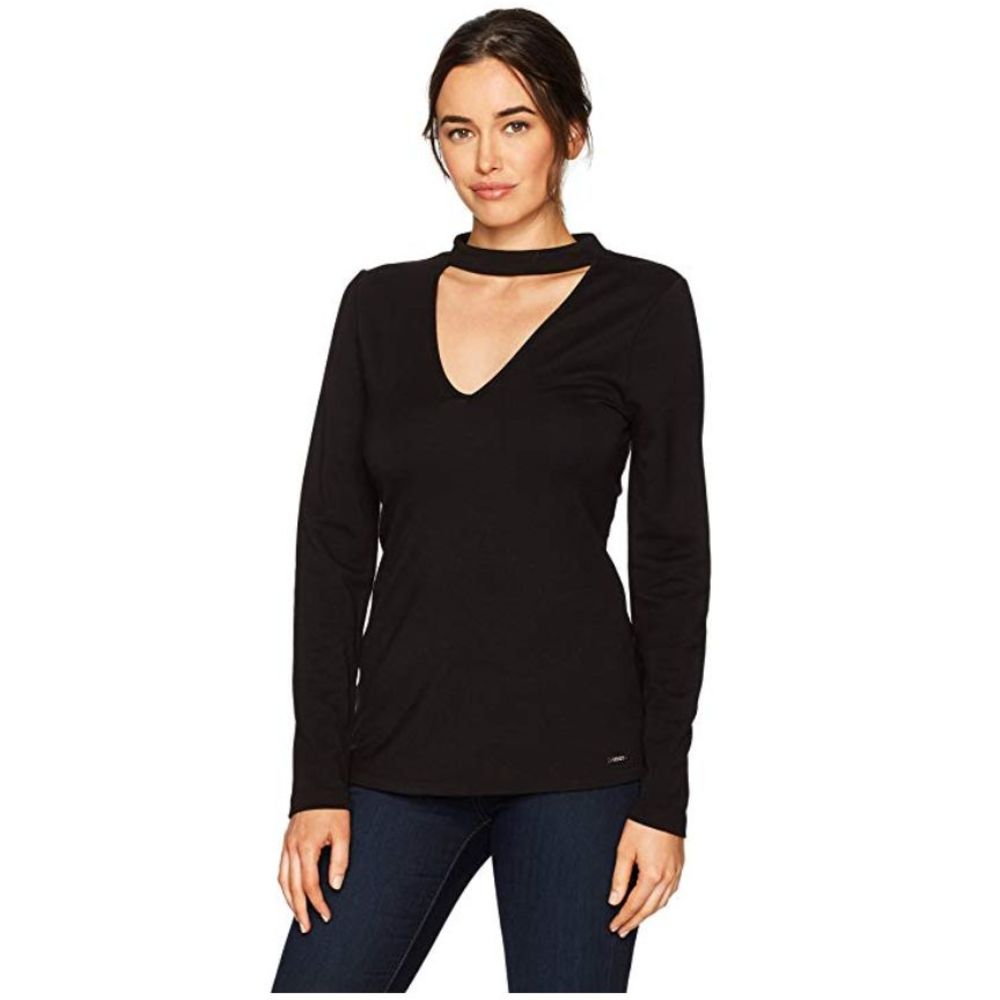 Ivanka V-Neck Knit Blouse with Choker Black M